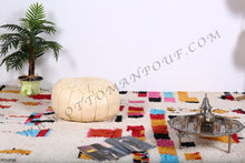 Load image into Gallery viewer, Charm &amp; Perfection Cream Pasted Leather Handmade Stitched Pouf
