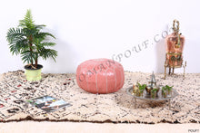 Load image into Gallery viewer, Peach Pink Moroccan Leather Round Pouf
