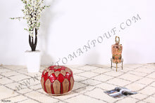 Load image into Gallery viewer, Natural Tan &amp; Red Leather Pouf
