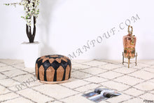 Load image into Gallery viewer, Natural Tan &amp; Black Leather Pouf
