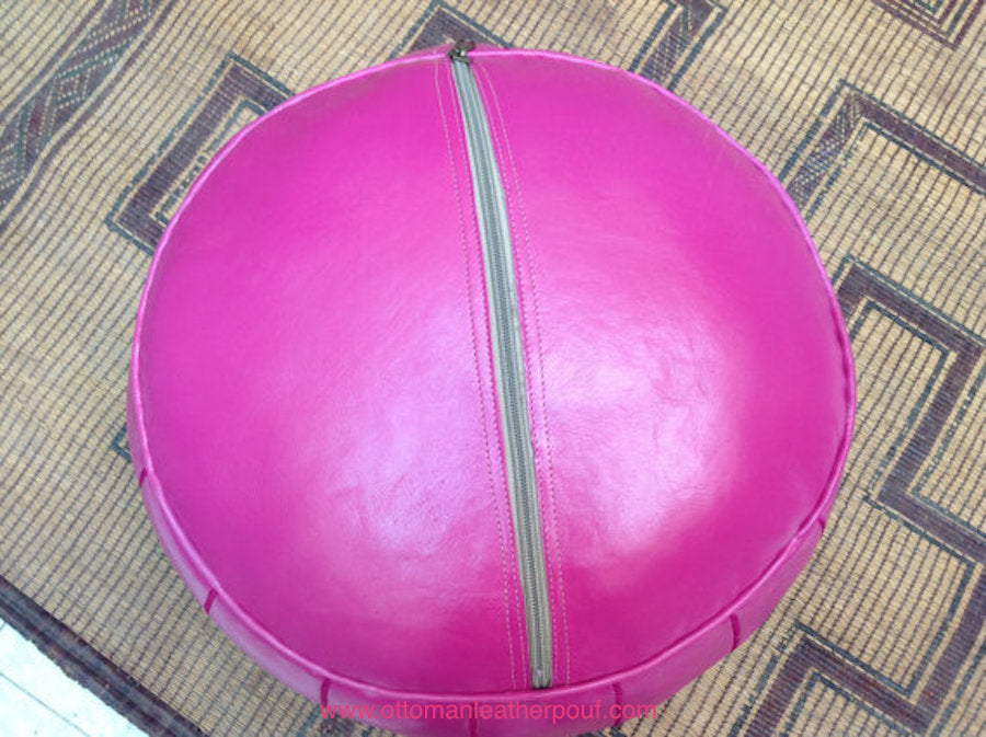 Hot PINK - color of universal love , enjoy it on our handmade leather Ottoman Pouf