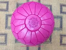 Load image into Gallery viewer, Hot PINK - color of universal love , enjoy it on our handmade leather Ottoman Pouf
