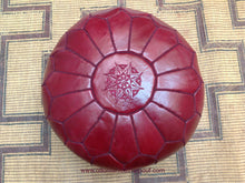 Load image into Gallery viewer, Put some Burgundy Lovely warm Red Leather Pouf from New York
