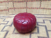 Load image into Gallery viewer, Put some Burgundy Lovely warm Red Leather Pouf from New York
