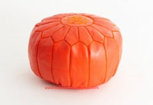 Load image into Gallery viewer, Orange Leather Ottoman Pouf - Its one of Healing Colors
