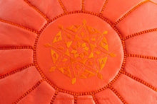 Load image into Gallery viewer, Orange Leather Ottoman Pouf - Its one of Healing Colors
