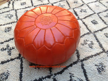 Load image into Gallery viewer, Orange Leather Ottoman Pouf - Its one of Healing Colors
