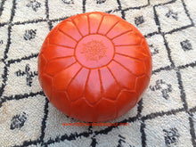 Load image into Gallery viewer, Orange Leather Ottoman Pouf - Its one of Healing Colors
