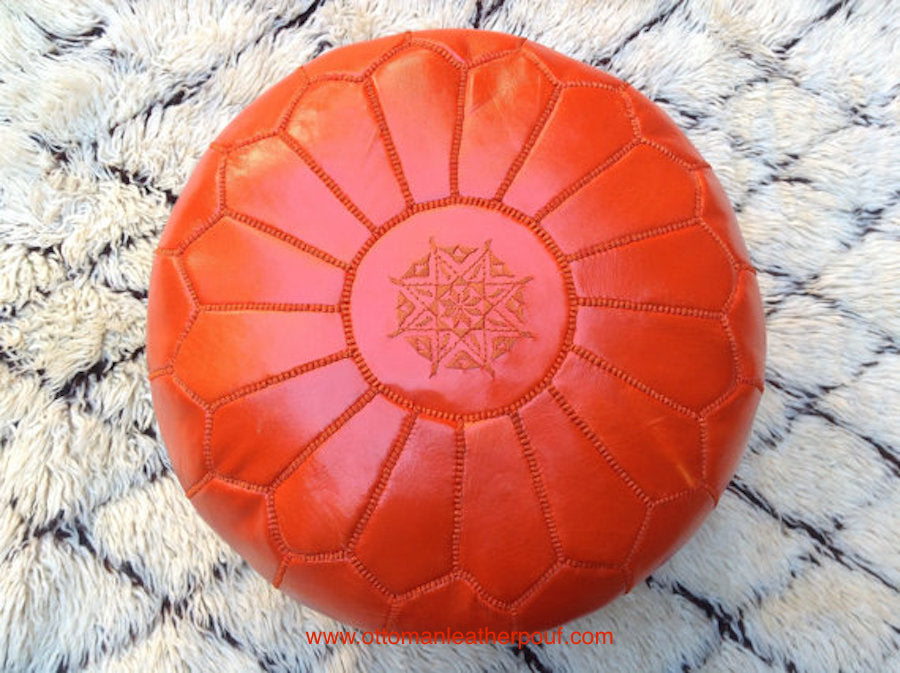 Orange Leather Ottoman Pouf - Its one of Healing Colors