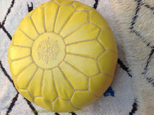 Load image into Gallery viewer, Organic dyed on this amazing Yellow Leather Ottoman Pouf from new york
