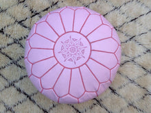 Load image into Gallery viewer, Girly PINK Leather Pouf from New york 20&quot; round / 14H
