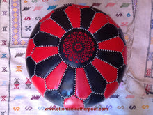 Load image into Gallery viewer, Red &amp; black combination on hand stitch large Leather Pouf
