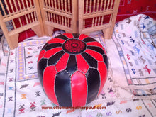 Load image into Gallery viewer, Red &amp; black combination on hand stitch large Leather Pouf
