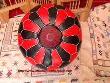 Load image into Gallery viewer, Red &amp; black combination on hand stitch large Leather Pouf
