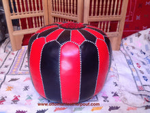 Load image into Gallery viewer, Red &amp; black combination on hand stitch large Leather Pouf
