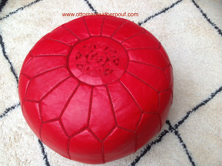 Put some Red in your life - Lovely Warm Red Leather Pouf from New York