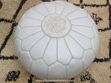 Load image into Gallery viewer, White leather handmade Ottoman stitched pouf
