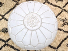 Load image into Gallery viewer, White leather handmade Ottoman stitched pouf
