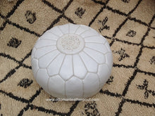 Load image into Gallery viewer, White leather handmade Ottoman stitched pouf
