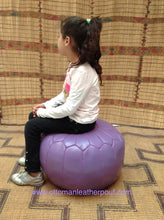 Load image into Gallery viewer, Purple Color relates to the imagination and spirituality get all this on our handmade leather ottoman pouf
