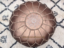 Load image into Gallery viewer, Vintage Bronze color now on our handmade Leather Pouf
