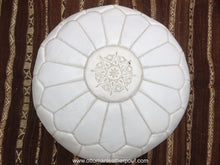 Load image into Gallery viewer, White leather handmade Ottoman stitched pouf
