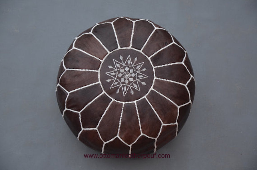 Chocolate Brown Leather Handmade Ottoman Pouf