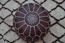 Load image into Gallery viewer, Chocolate Brown Leather Handmade Ottoman Pouf
