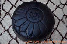 Load image into Gallery viewer, Black Leather Ottoman Pouf from new york
