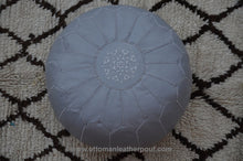 Load image into Gallery viewer, Handmade Leather Gray Ottoman Stitched Pouf
