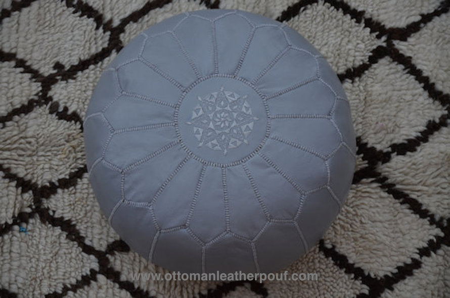 Handmade Leather Gray Ottoman Stitched Pouf