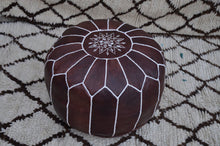 Load image into Gallery viewer, Chocolate Brown Leather Handmade Ottoman Pouf
