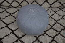 Load image into Gallery viewer, Handmade Leather Gray Ottoman Stitched Pouf
