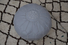 Load image into Gallery viewer, Handmade Leather Gray Ottoman Stitched Pouf
