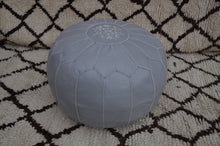 Load image into Gallery viewer, Handmade Leather Gray Ottoman Stitched Pouf
